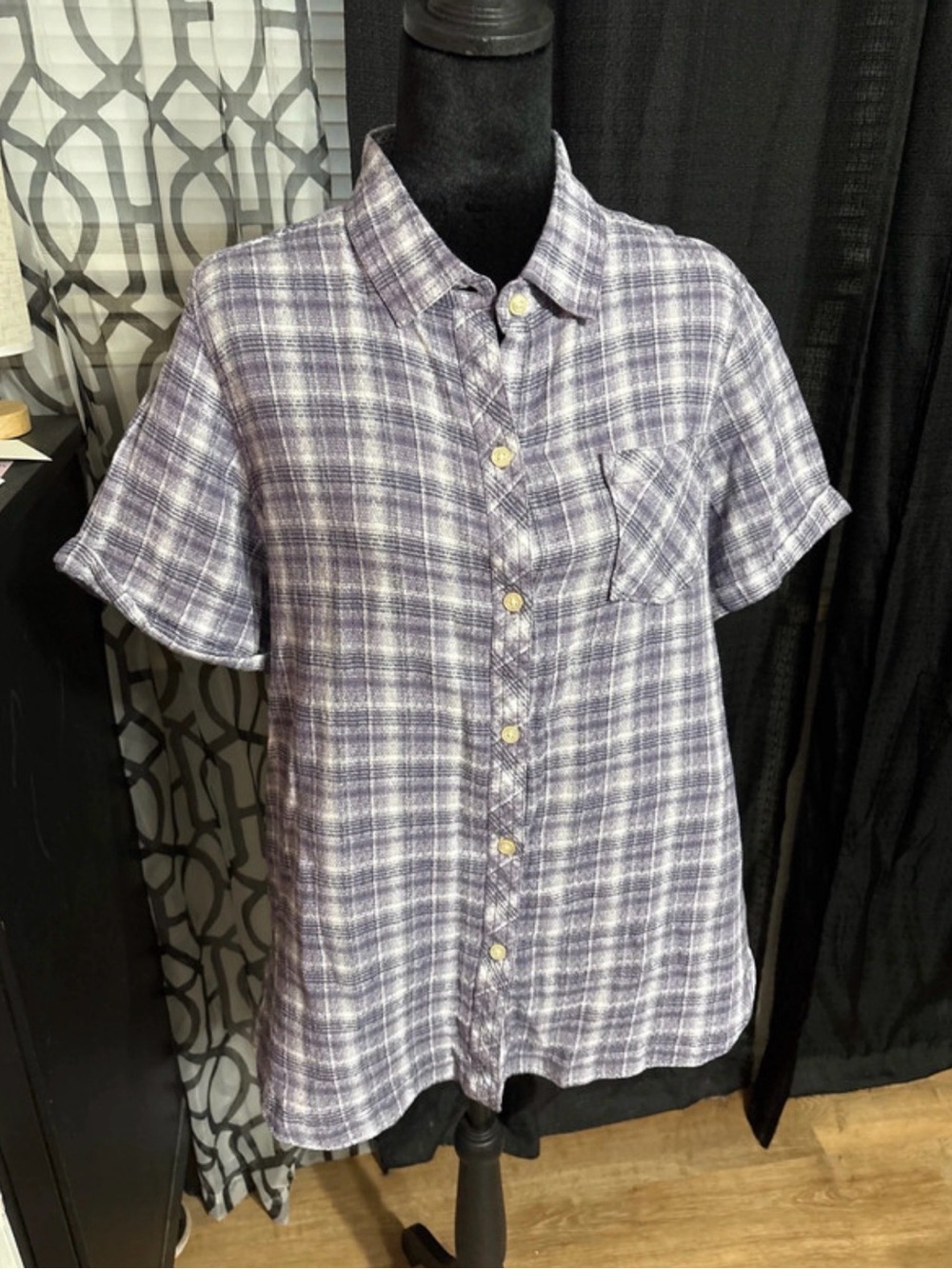 Woolrich Lavender Plaid Short-Sleeve Button-Down Shirt